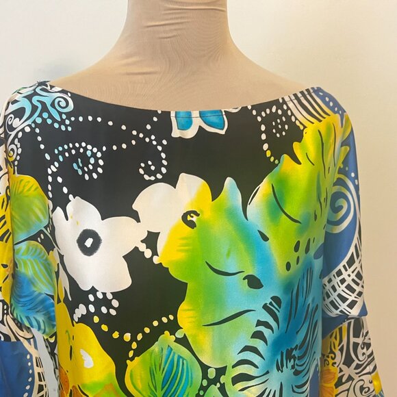 Vintage Cache 100% Silk Sheath Dress Dolman Sleeve Abstract Floral Print XS - Picture 11 of 12